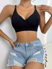 Plus Size Bra Women's Plus Solid Seamless Comfort Wireless Wave Trim
