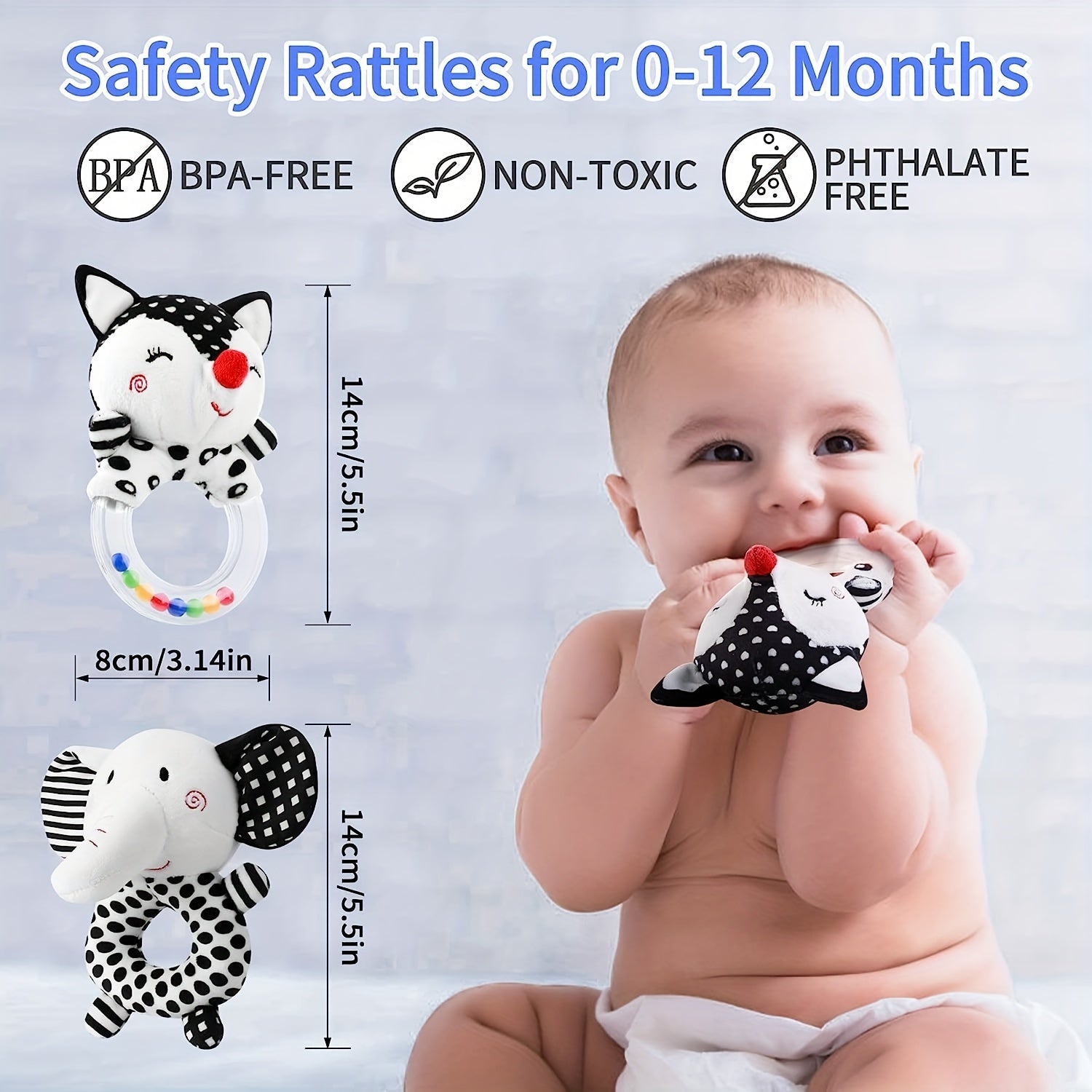 Soft Baby Rattles 0-6 Months - Newborn Sensory Toys - Plush Rattle Toy