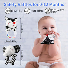 Soft Baby Rattles 0-6 Months - Newborn Sensory Toys - Plush Rattle Toy
