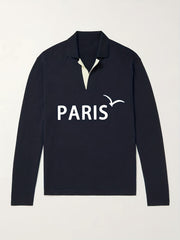 Paris Pattern Knit Polo Shirt Men's Casual Lapel Pullover Sweater