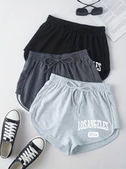 3 Pack Letter Print Drawstring Shorts for Women