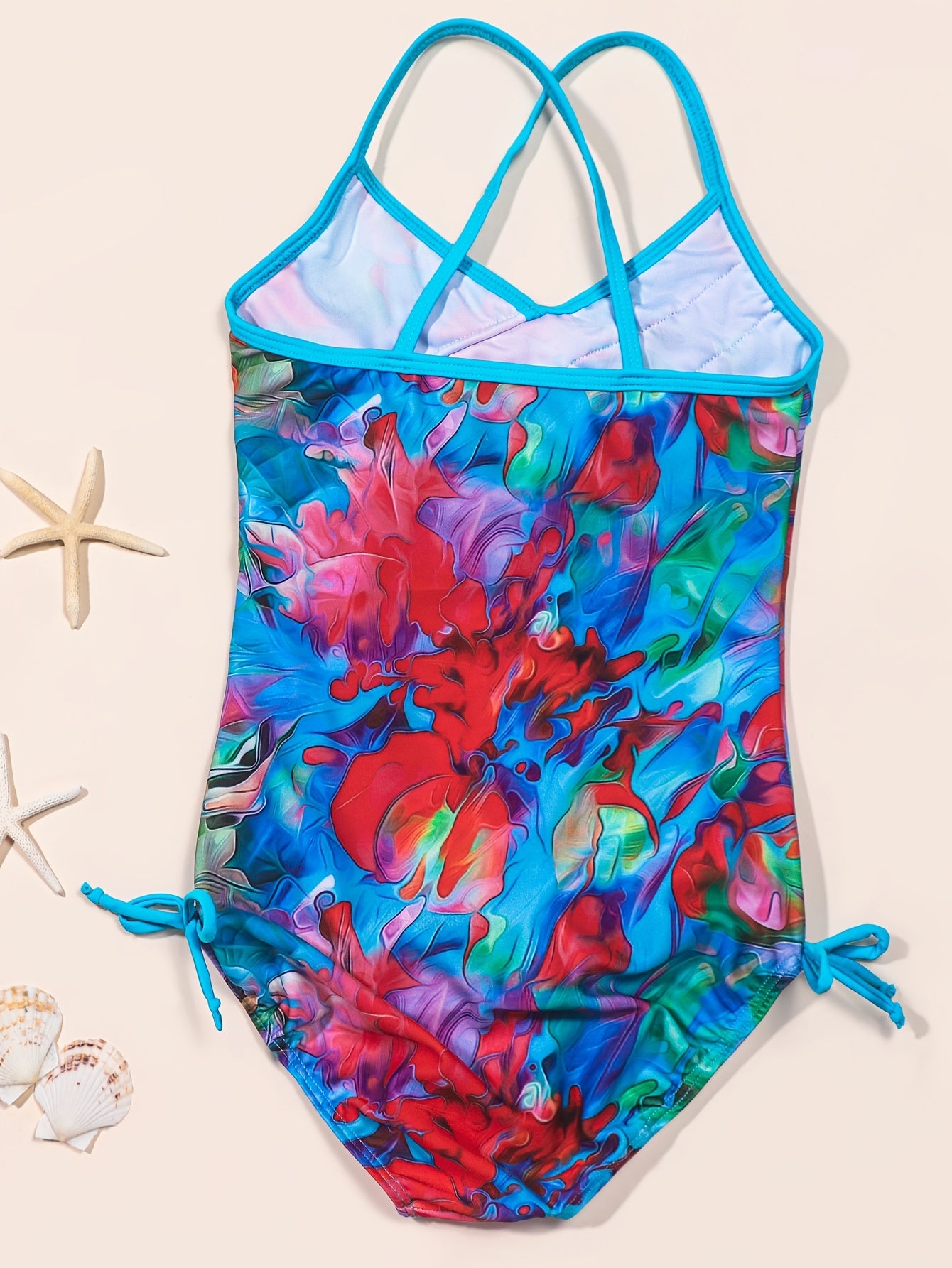 Floral Flamingo Girls Swimsuit with Ruffled Trim