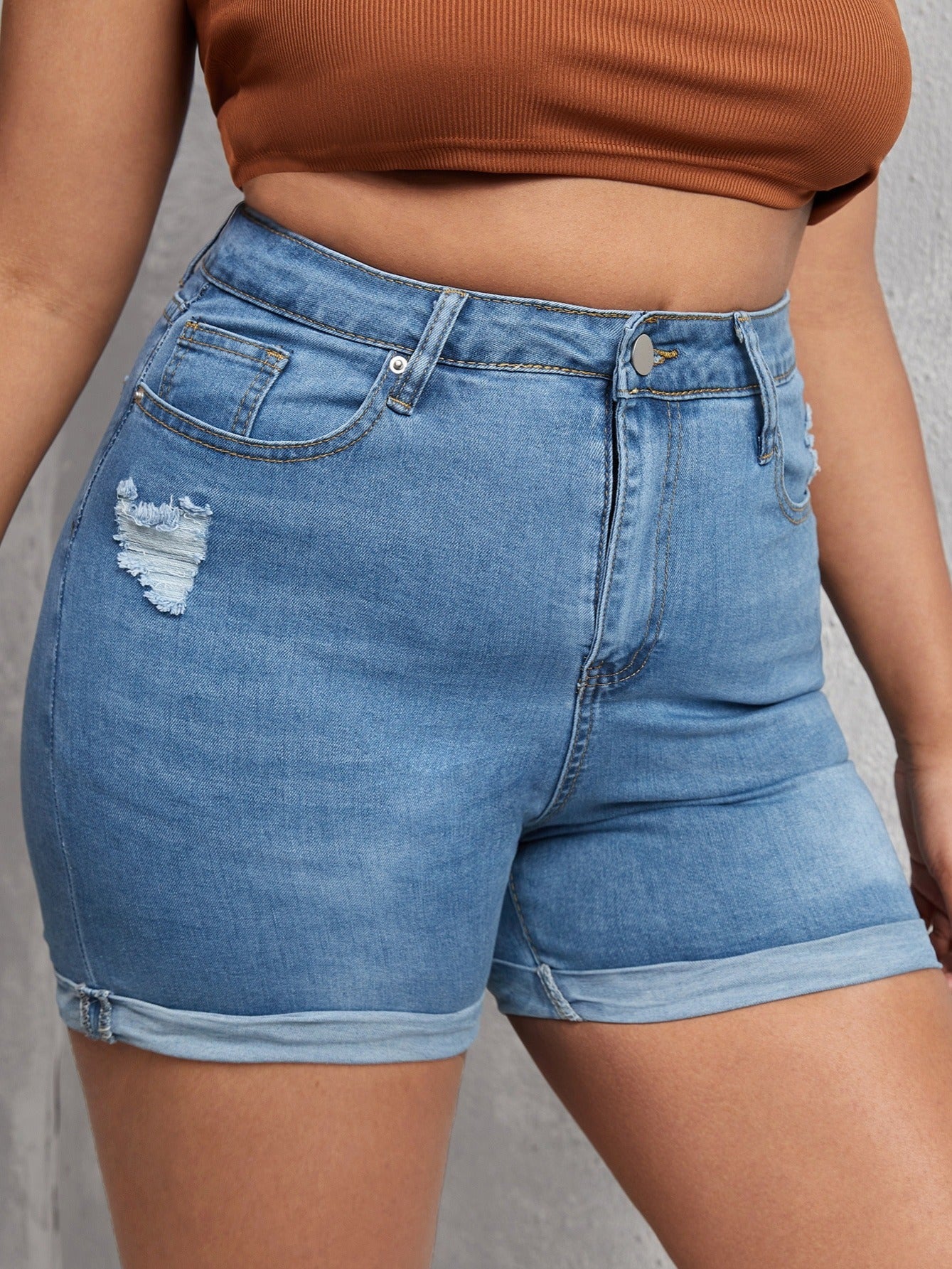 Light Wash High Waist Denim Shorts Women's Casual Jean Shorts
