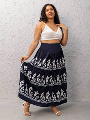 Boho Skirt Women's Plus Floral Print High Rise Pleated Maxi Smock Skir