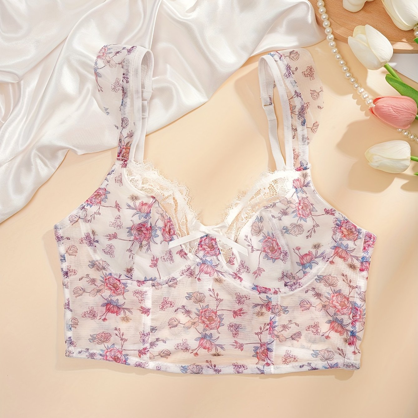 Floral Print Cami Corset Bustier Lace Body Shaper