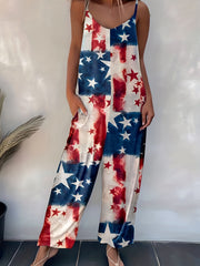 Flag Print Wide Leg Jumpsuit Sleeveless Casual Jumpsuit for Spring & Summer