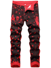 Men's Skull Pattern Jeans Streetwear Denim Pants