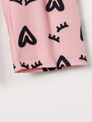 Heart Print Sleep Bottom Elastic Waistband Long Pants
