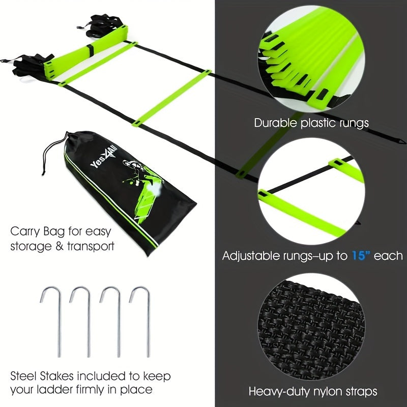 Agility Ladder Set 12 Rungs 12 Cones 4 Stakes Carry Bag