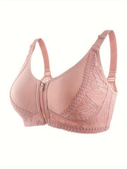 Plus Size Bra Women's Plus Zipper Front Wireless Beauty Back Bralette