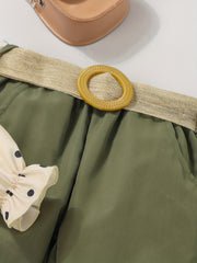 Girl's Polka Dots Top & Belted Pants Set for Spring Fall