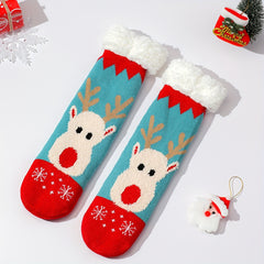 6 Pairs Christmas Elk Print & Plush Lined Women's Socks