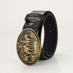 Bronze Cowboy Knight Big Buckle Leather Belt