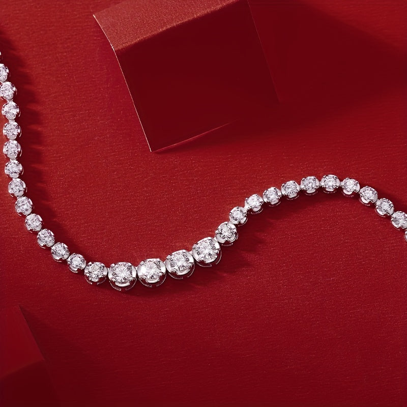 Moissanite Tennis Necklace Silvery Clavicle Chain Jewelry