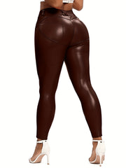 High Waist Faux Leather Sports Tight Pants