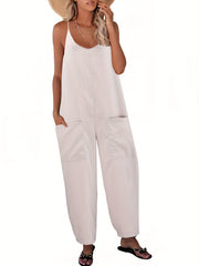 Solid Pocket Spaghetti Strap Jumpsuit Sleeveless Casual Jumpsuit