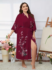 Plum Print Long Sleeve Robe Nightgown