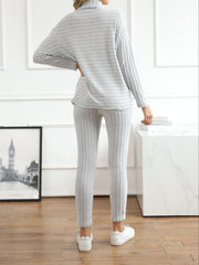 Ribbed Two Piece Set Long Sleeve Turtleneck Top & Slim Pants Outfits