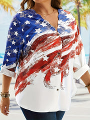 Flag Print Long Sleeve Button Up Top