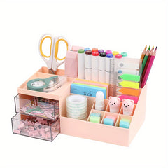 Pink Desk Storage Box Cutting Pen Holder & Accessories Plastic Stationery