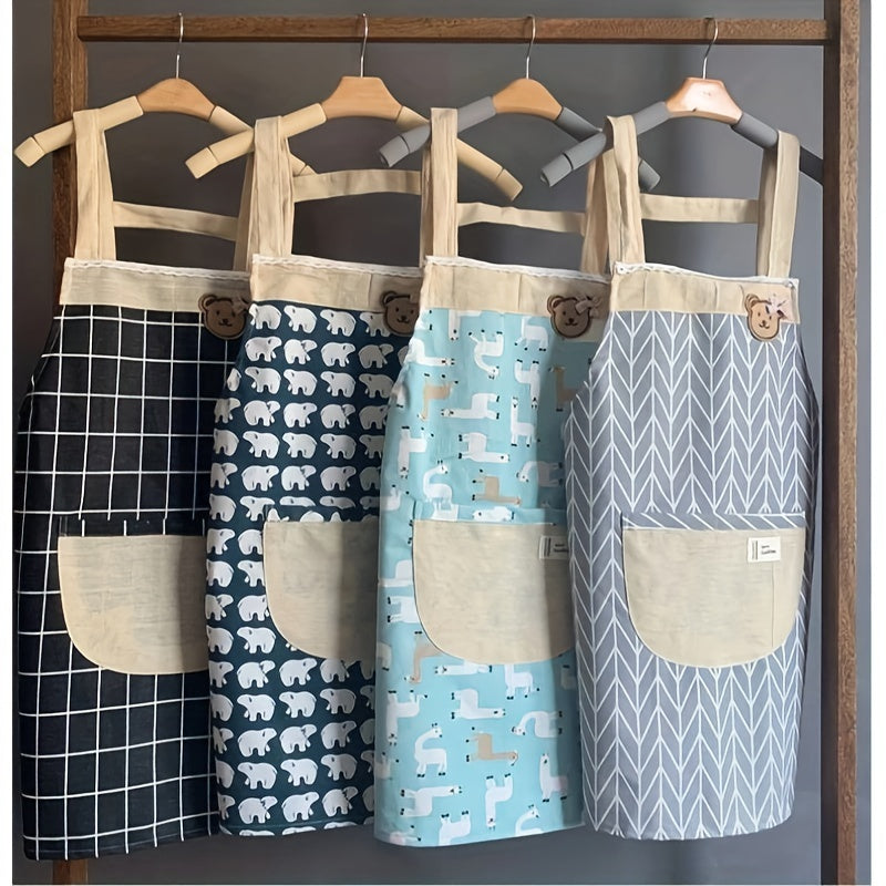 1pc Linen Kitchen Apron Waterproof And Fashionable Cooking Workwear