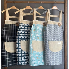 1pc Linen Kitchen Apron Waterproof And Fashionable Cooking Workwear