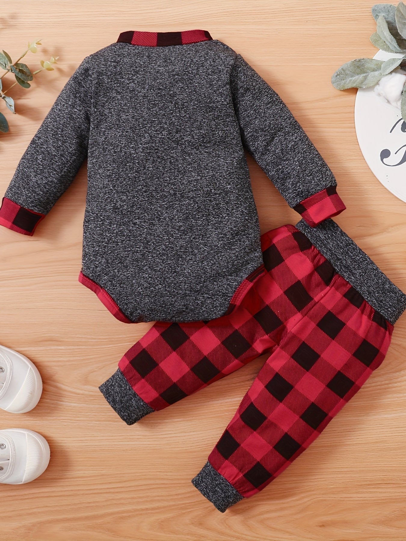 2pcs Baby Boys Plaid Onesie & Pants Spring Autumn Clothes Sets