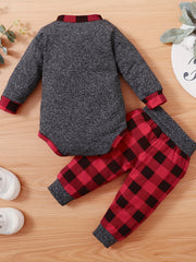 2pcs Baby Boys Plaid Onesie & Pants Spring Autumn Clothes Sets