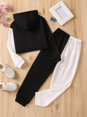 2 Girls Butterfly Print Crop Hoodie Sweatshirt & Pants Set