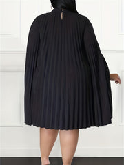 Party Dress Women's Plus Solid Split Sleeve Keyhole Back Mock Neck