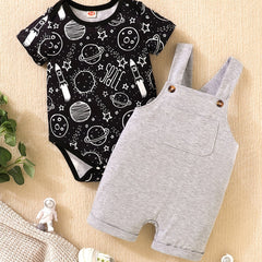 Baby Boys Planet Rocket Graphic Print Onesie & Overalls Set
