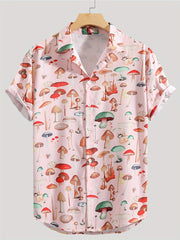 Men's Mushroom Print Casual Button-Up Shirt for Spring/Summer