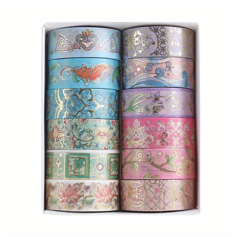 12pcs Flower Washi Paper Tape Set for DIY Scrapbook Decoration
