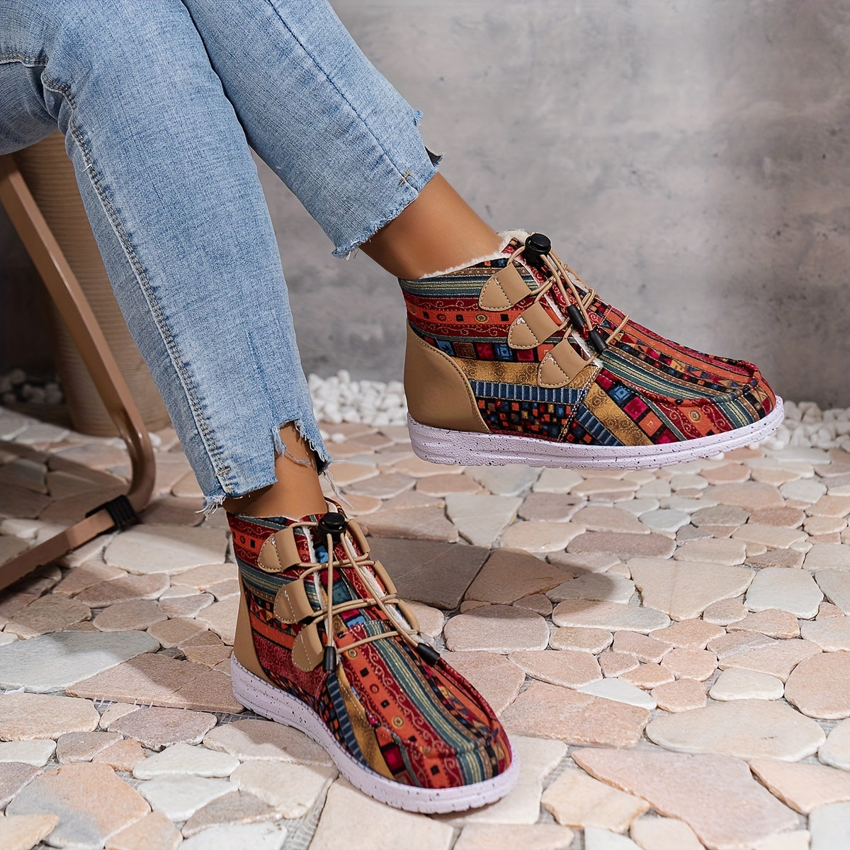 Geometric Print Snow Boots for Women Warm and Comfortable
