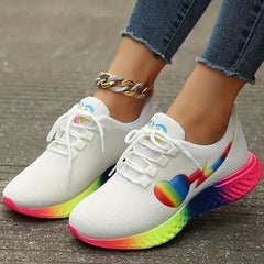 Women's Heart Rainbow Sneakers Low Top Running Trainers