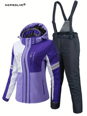 Snowflake Print Ski Set Long Sleeve Hooded Jacket & Suspender Trouser