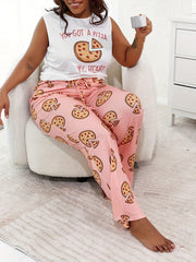 Letter & Pizza Print Tank Top & Pants Pajama Set