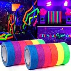 6 Pcs UV Blacklight Reactive Neon Gaffer Cloth Tape 6 Colors 0.59inch 16ft