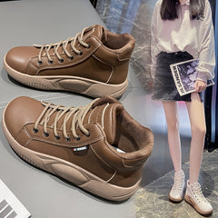 Solid High Top Platform Sneakers Lace Up Shoes for Women