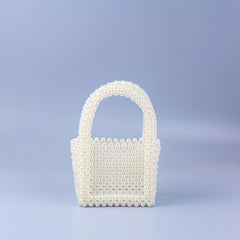 Mini Bead Woven Handbag Plastic Lipstick Clutch Bag Pearl Tote Bag