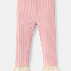 Baby Girl's Ribbed Knit Leggings Lace Up Trousers
