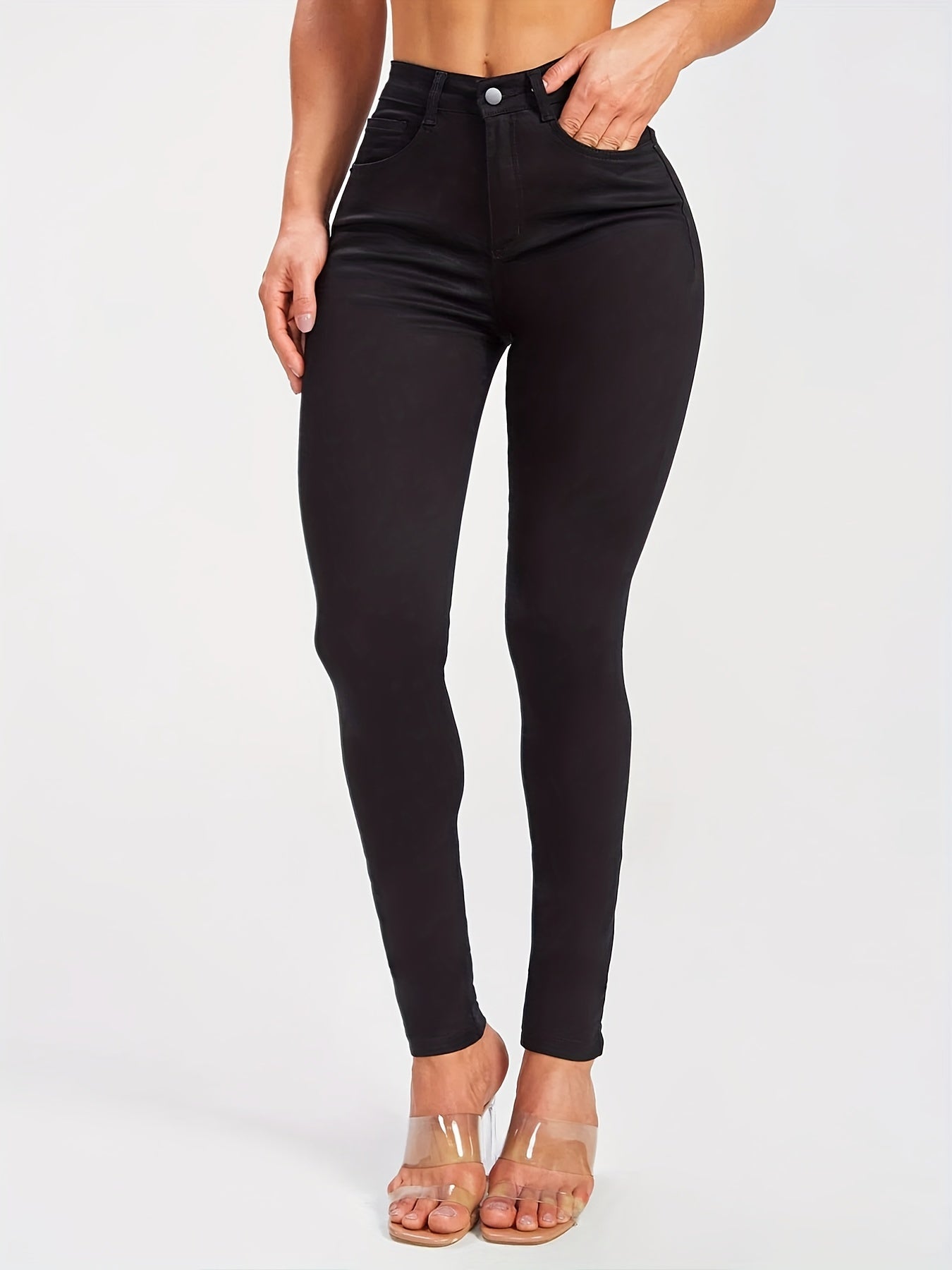 Solid Skinny Jeans High Stretch Mid Rise Stylish Plain Denim Pants