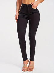 Solid Skinny Jeans High Stretch Mid Rise Stylish Plain Denim Pants
