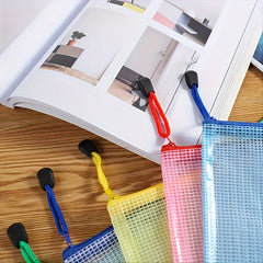 5pcs Mesh Zipper File Bag Stationery Waterproof Pen Office Data Ticket Storage