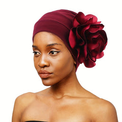 Big Flower Turban Cap Solid Head Wrap Elastic Bonnet Chemo Cap
