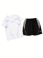 Boys Sport Suit Short Sleeves Tops & Bottoms for Basketball and Football