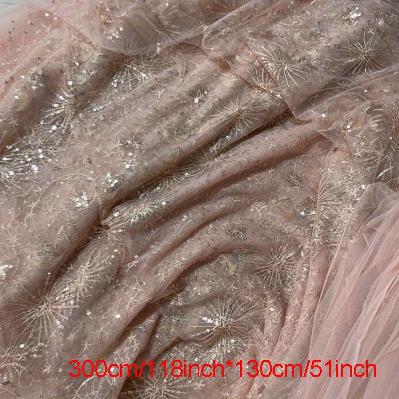 Fairy Star Moon Sequin Embroidery Mesh Fabric for Wedding Dress