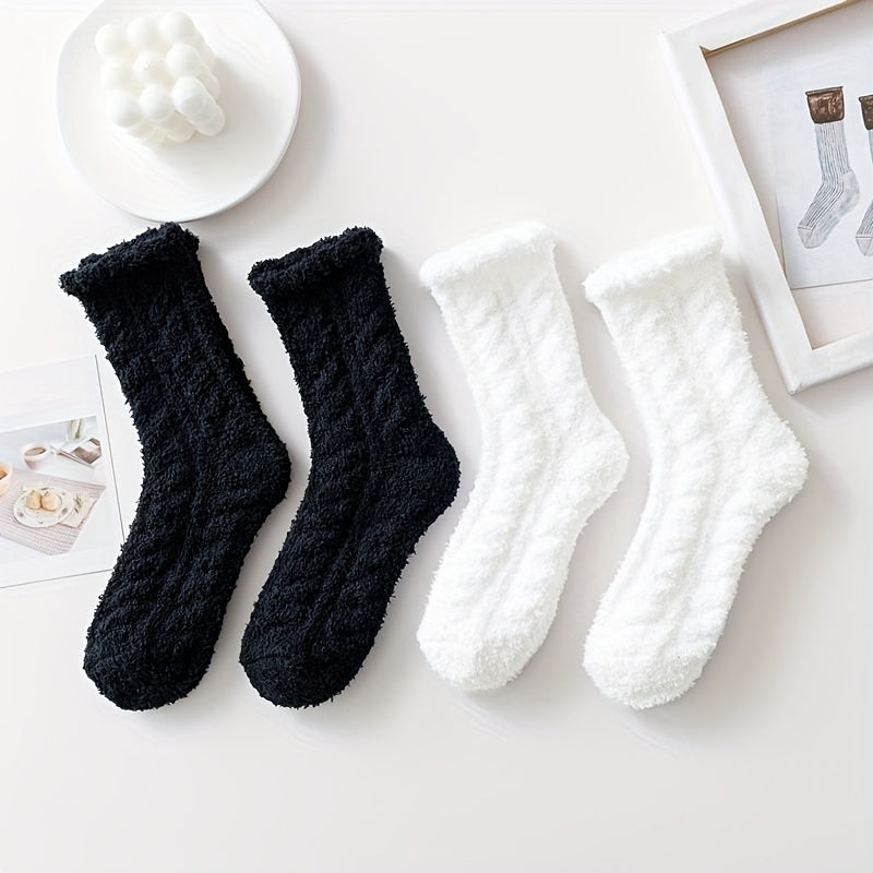 4 Pairs Fuzzy Socks Comfy & Warm Mid Tube Women's Stockings