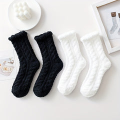 4 Pairs Fuzzy Socks Comfy & Warm Mid Tube Women's Stockings