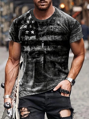 Men's Vintage Style Printed Sports T-shirt Round Neck Tee Shirt